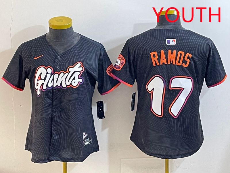 Youth San Francisco Giants #17 Ramos Black Joint Name 2025 Nike MLB Jersey style 1->youth mlb jersey->Youth Jersey